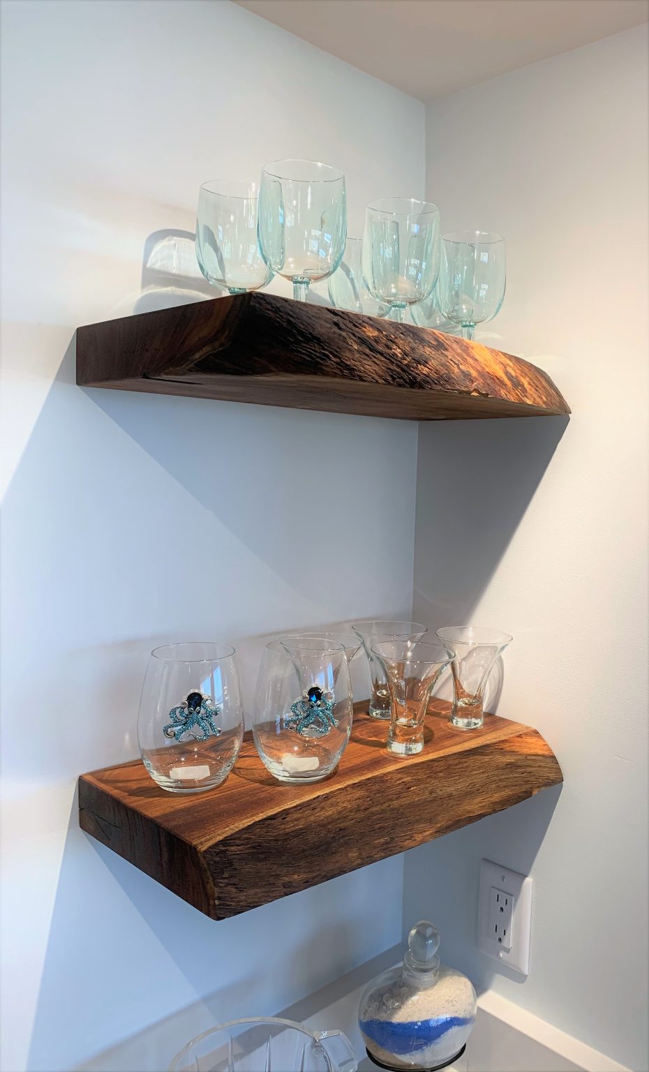 Live Edge Floating Shelves from local Naples, FL. Black Acacia Wood